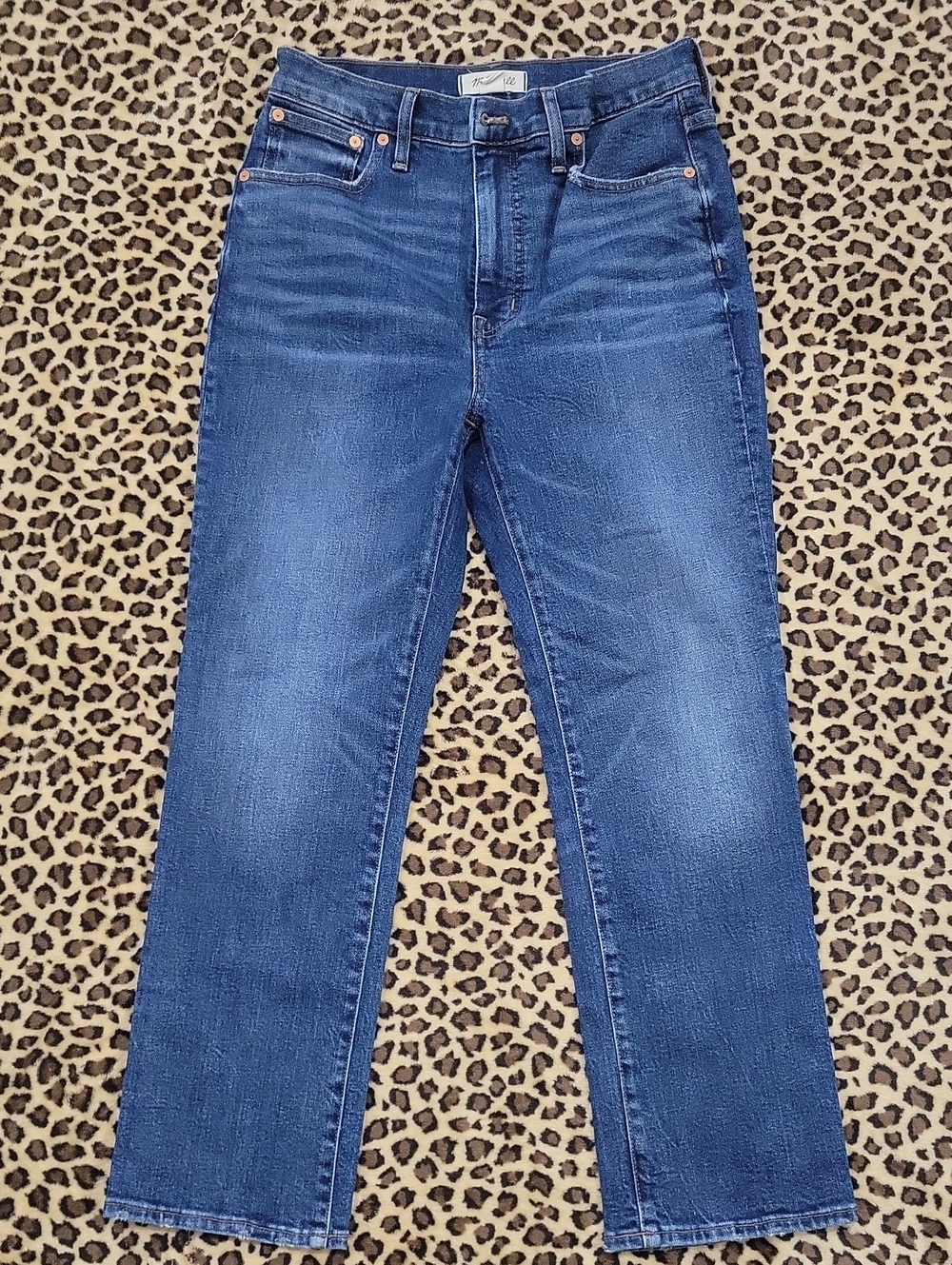Madewell Slim Demi Boot Blue Denim Jeans with Copper Button Detail